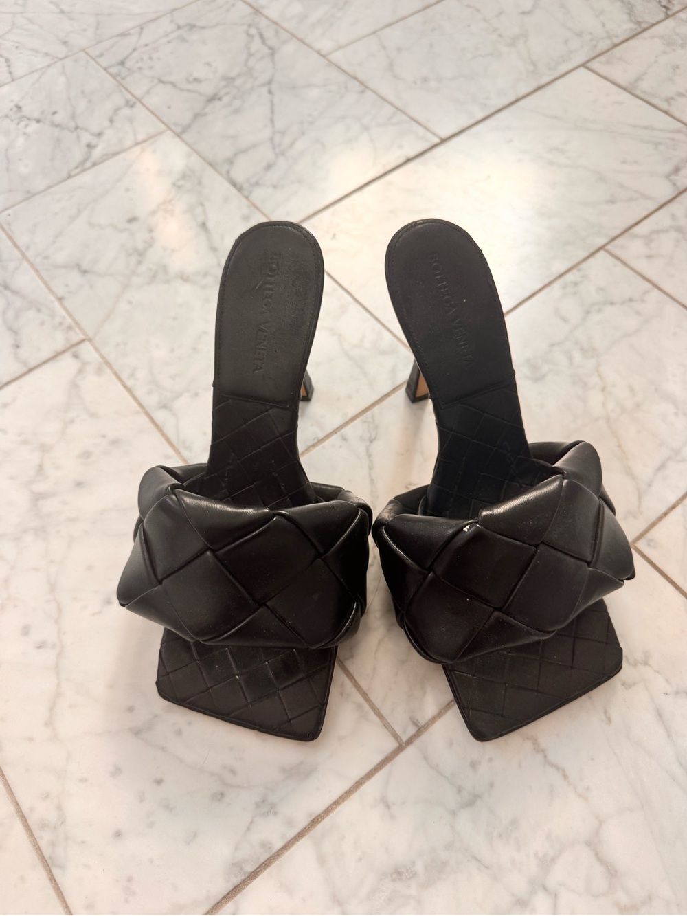Bottega Veneta Black Padded Leather Slide Mules
